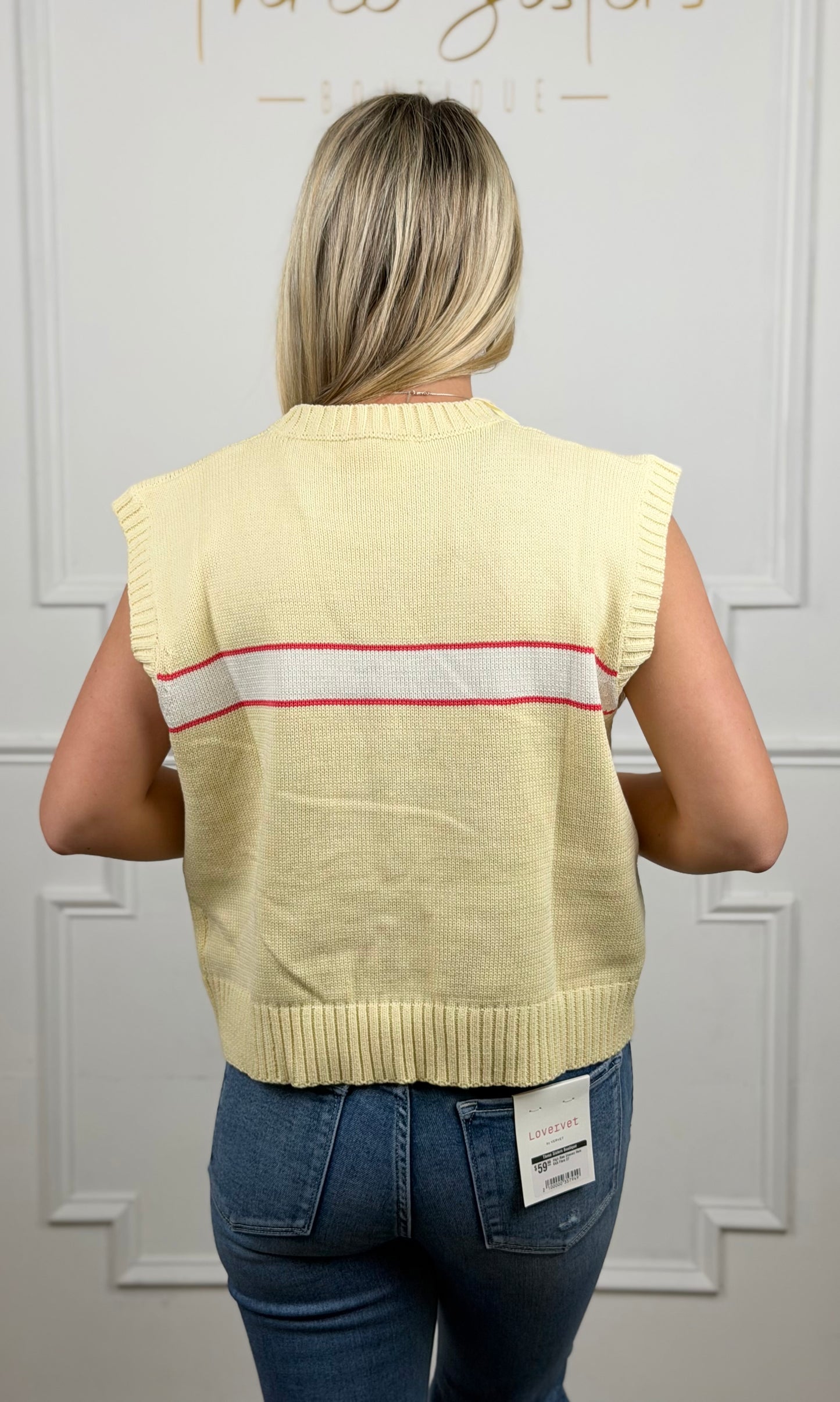 Single Stripe Sweater Vest, Butter/Poppy