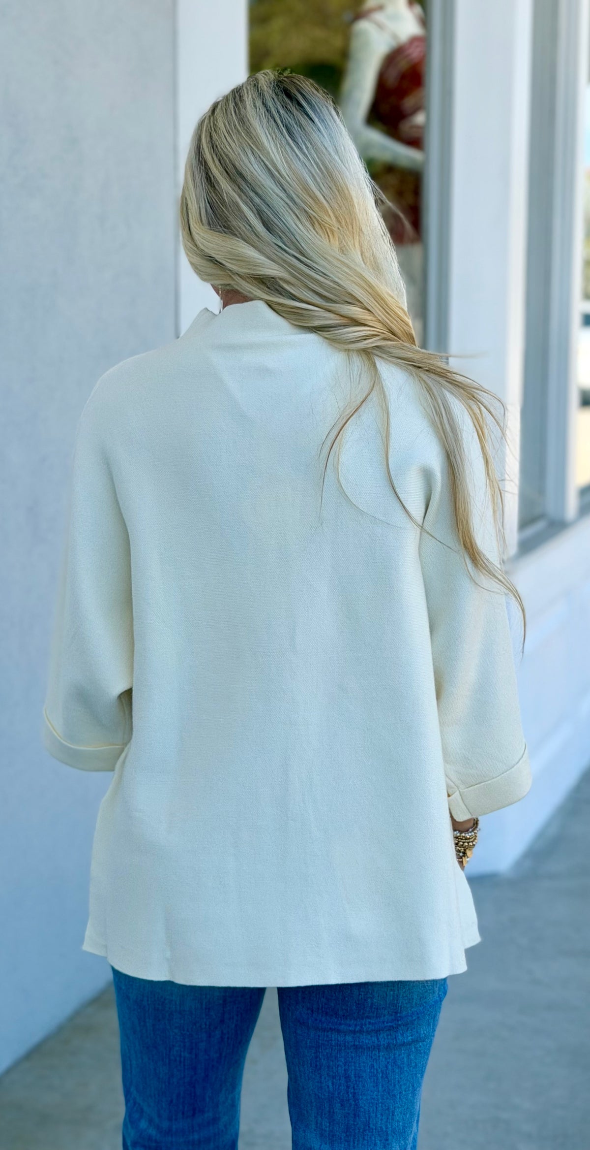 Mock Neck Oversized Sweater Top, Cream