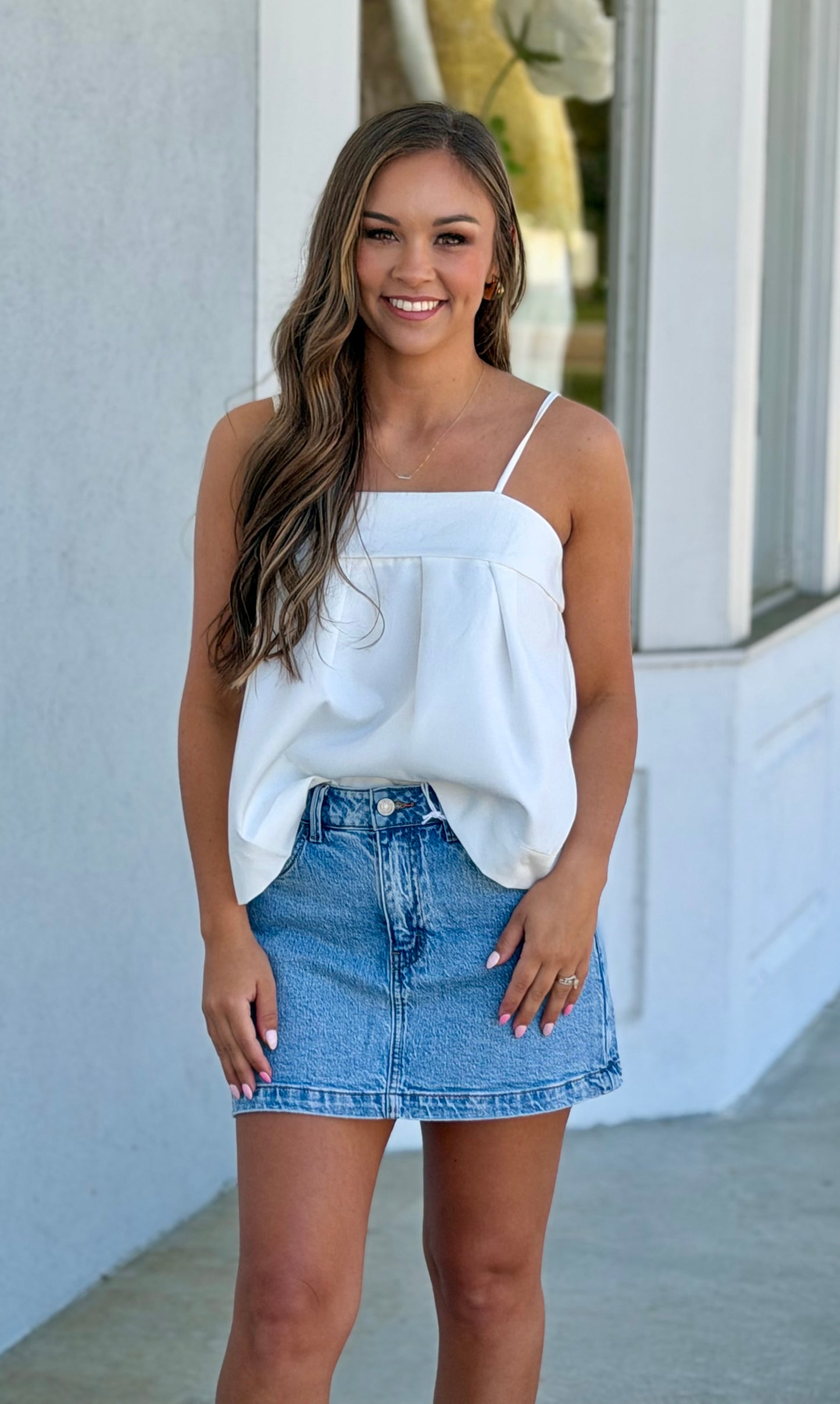 Bow Back Detail Spaghetti Strap Cami , White
