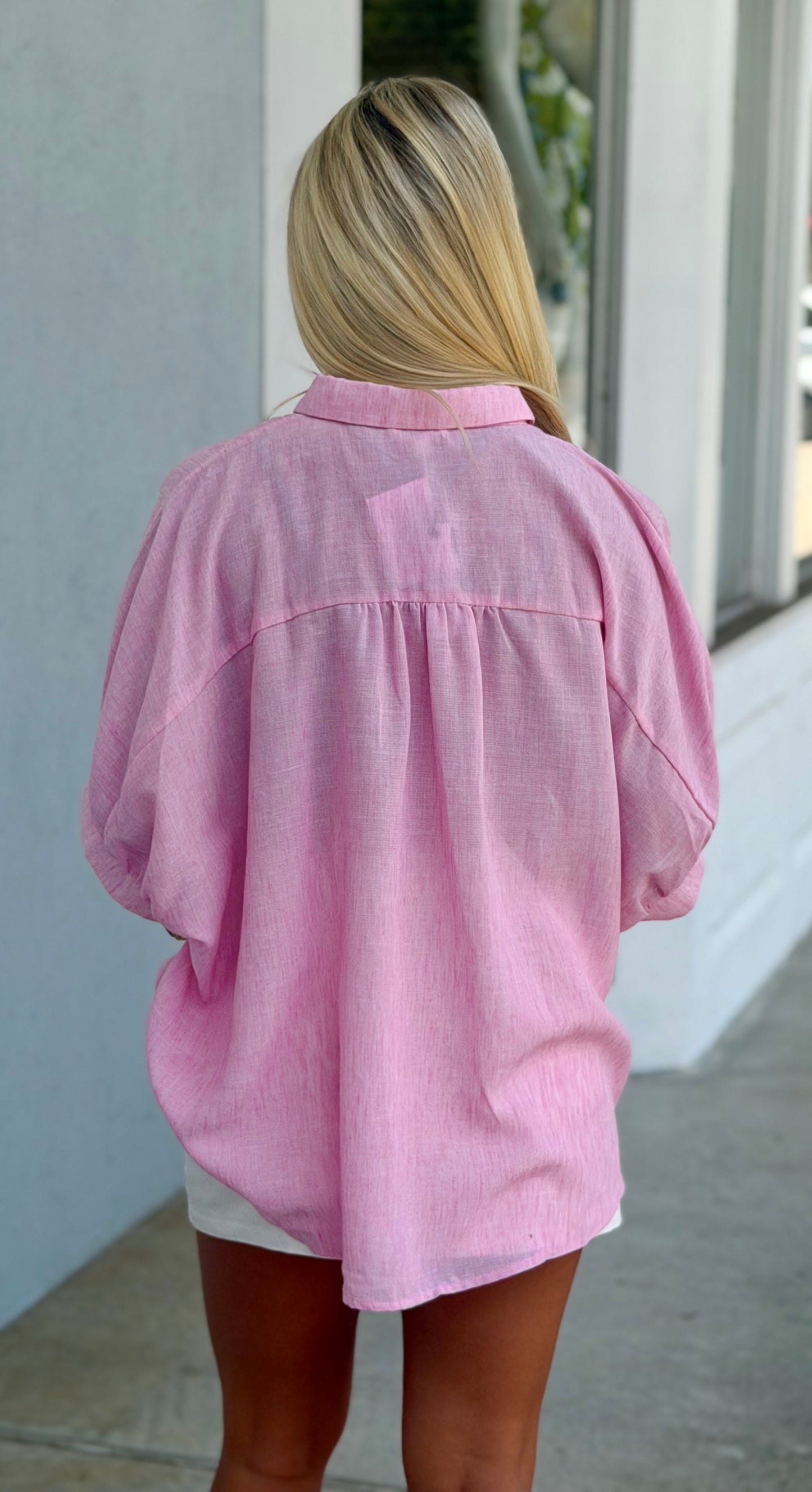 Pink Oversized Button Down Top