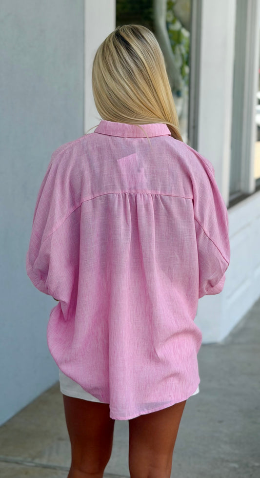 Pink Oversized Button Down Top