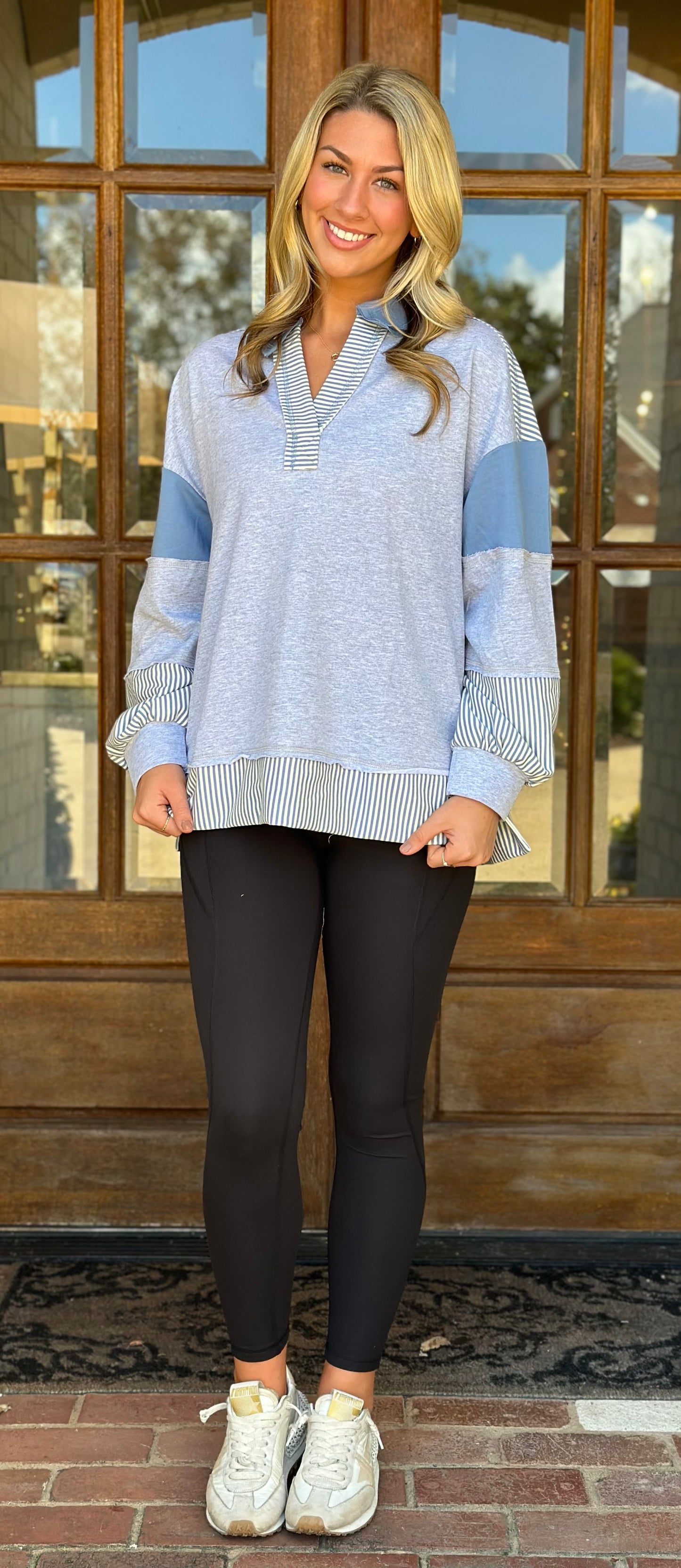 Color Block Stripe Pullover, H Gray