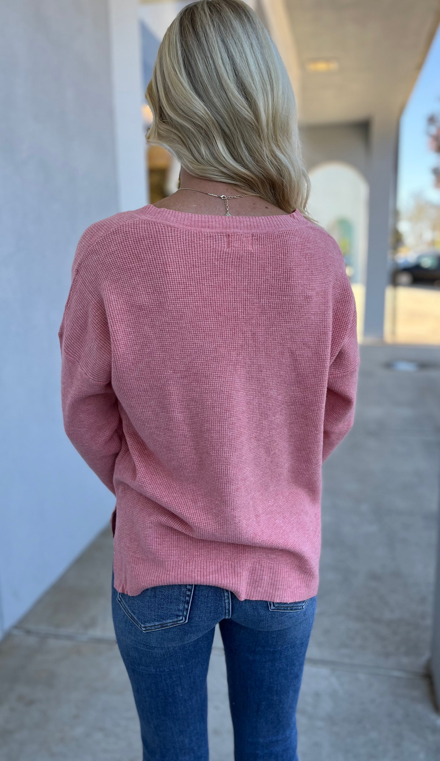 Heather Tulip Waffle Knit Pullover