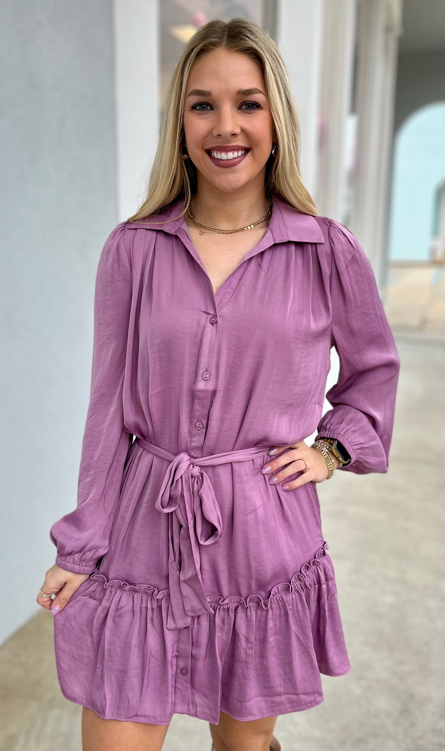 Iris Front Button Waist Ruffle Dress