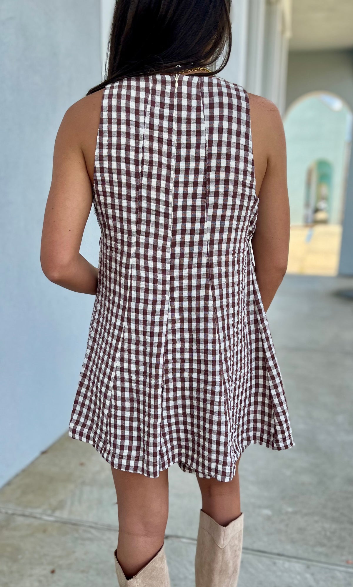 Gingham Sleeveless Baby Doll Romper/Dress