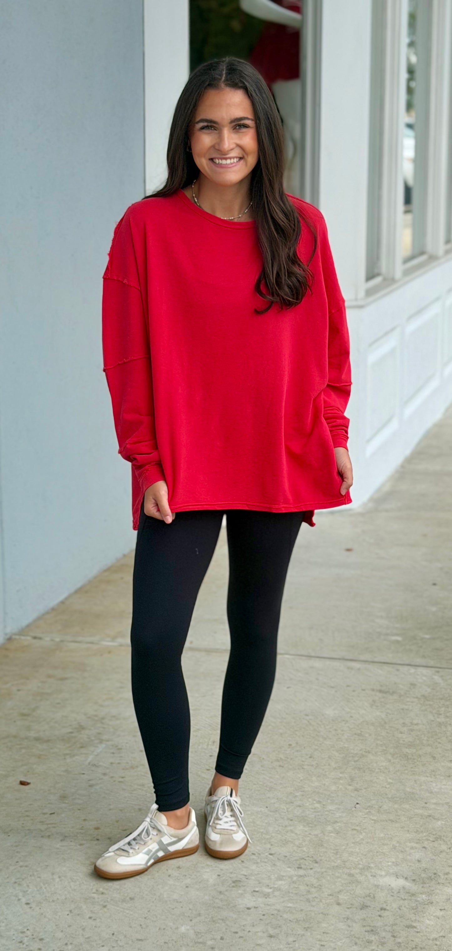 Classic Cotton Oversized Long Sleeve, Cherry