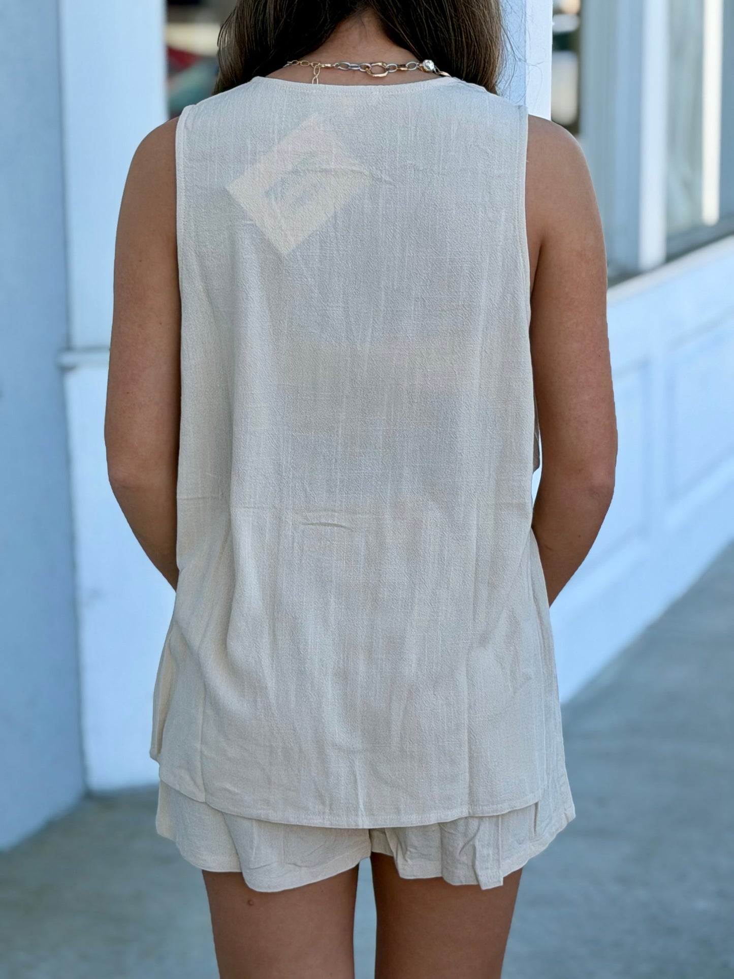 Natural Button Up Tank Top and Short SET