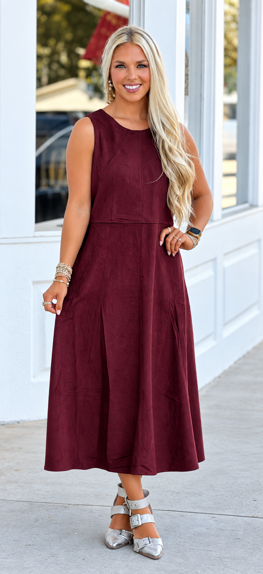 Garnet Faux Suede Midi Dress