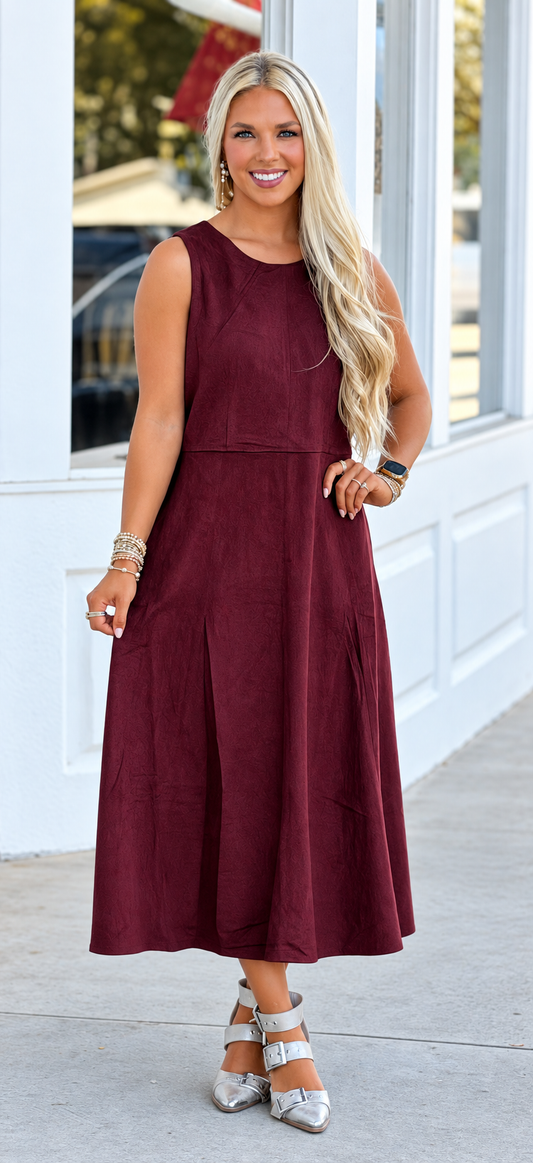 Garnet Faux Suede Midi Dress