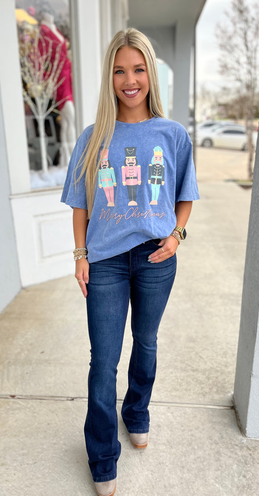 Blue Nutcracker Merry Christmas Tee