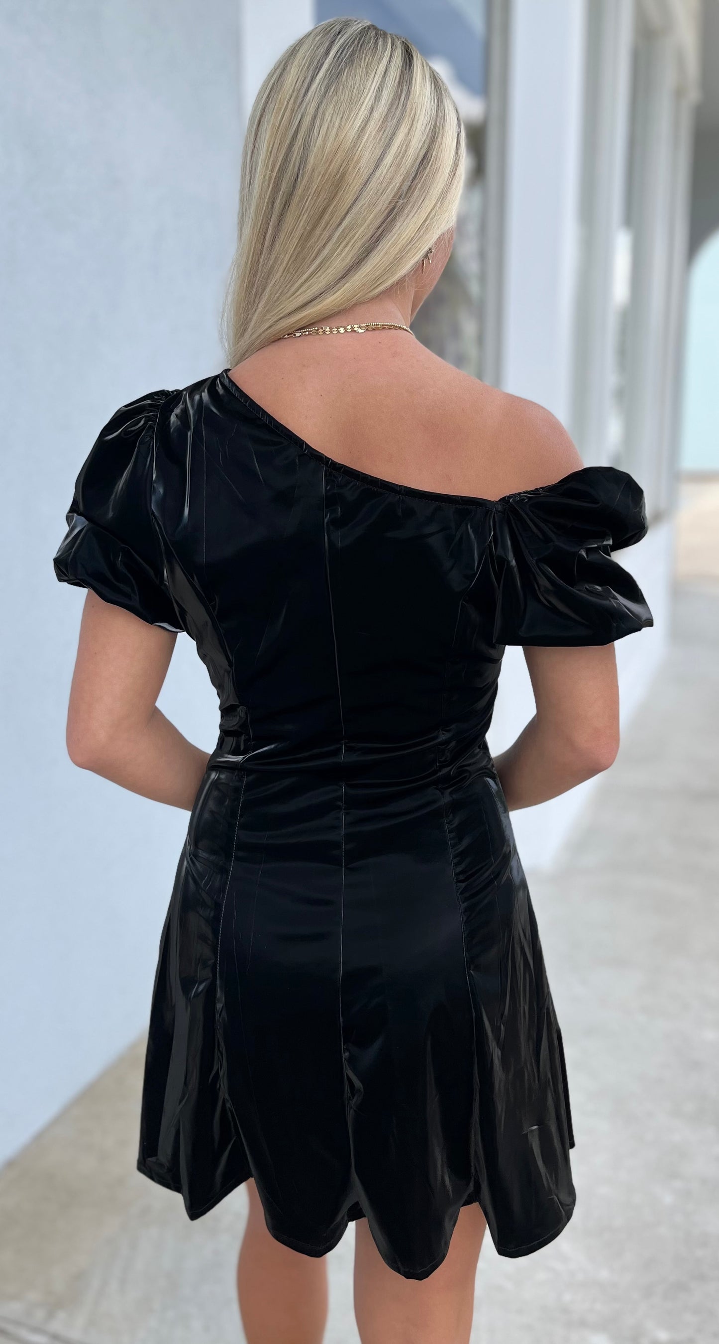Black Unbalanced Shoulder Fit & Flare Dress