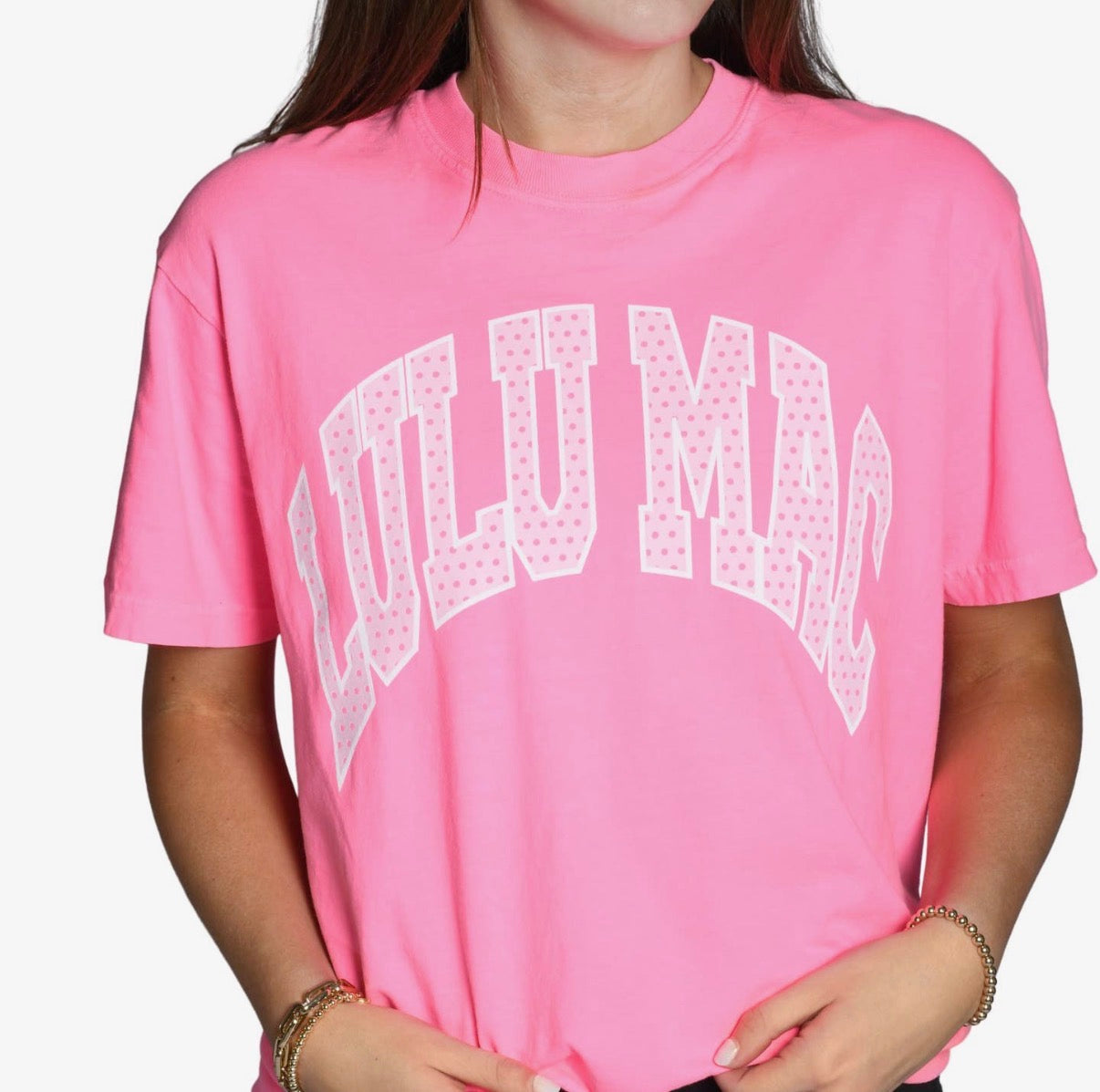 Lulu Mac Polka Dot Tee, Neon Pink