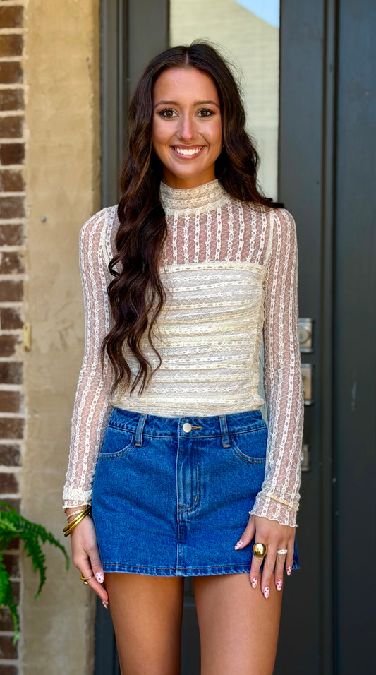 Blue Denim Mid Waist Skort