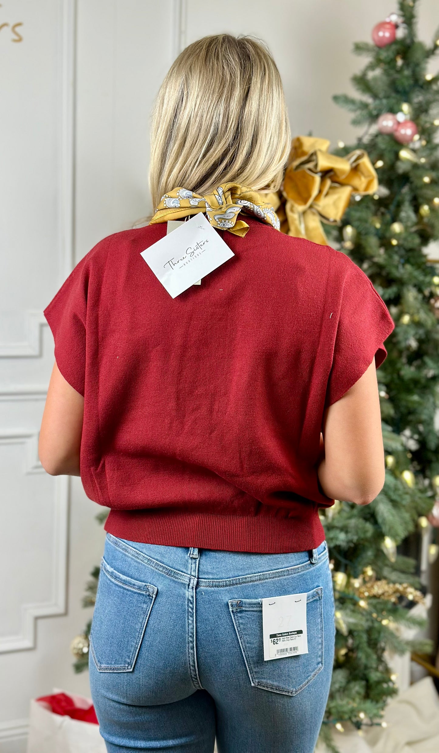 Mock Neck Short Sleeve Top , Merlot