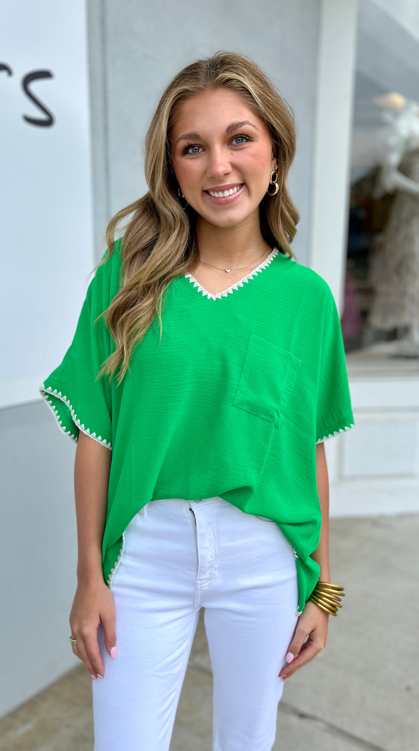 Stitched Loose Fit Top , Kelly Green