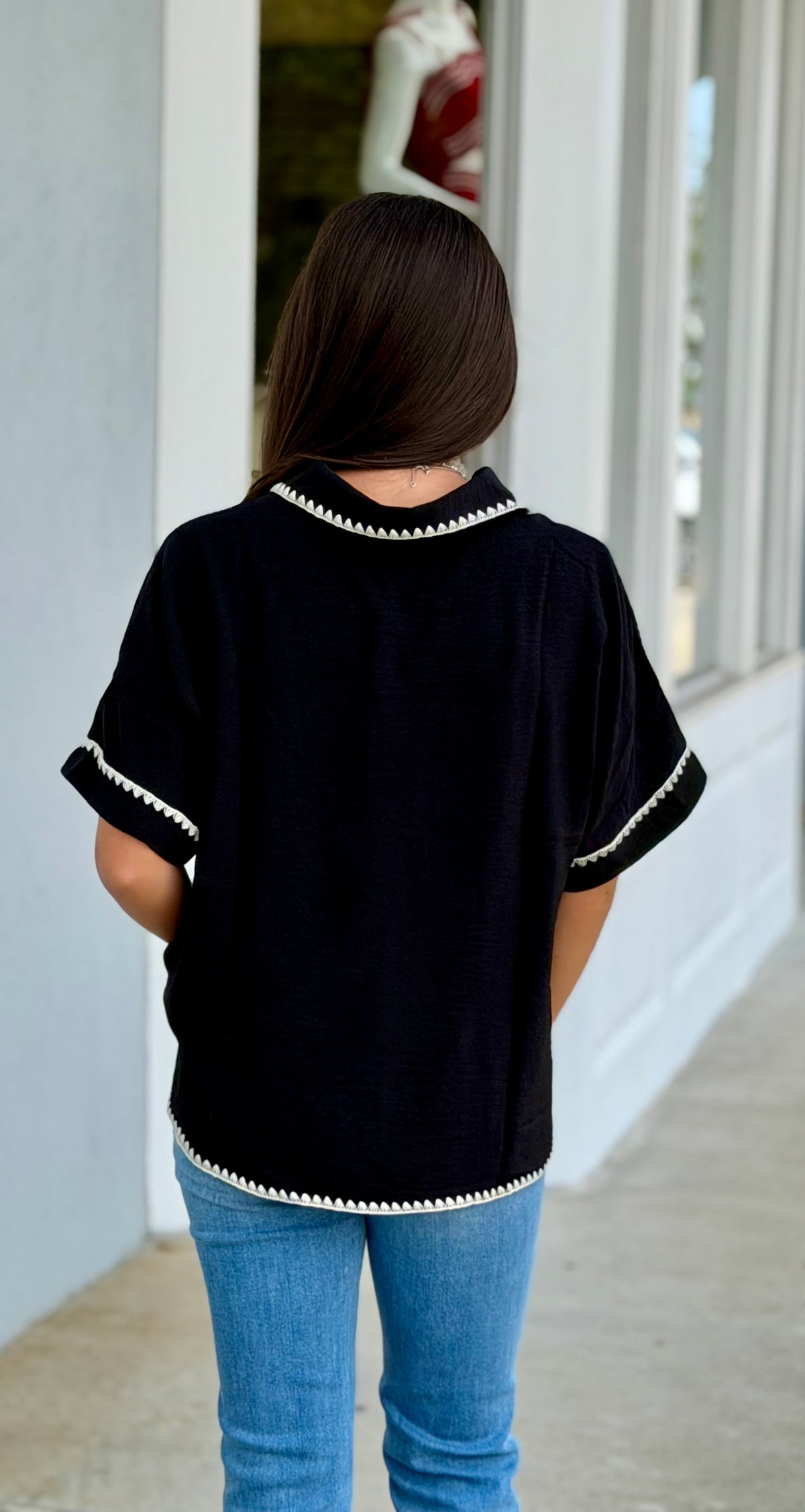 Black Scallop Embroidery Detail Top