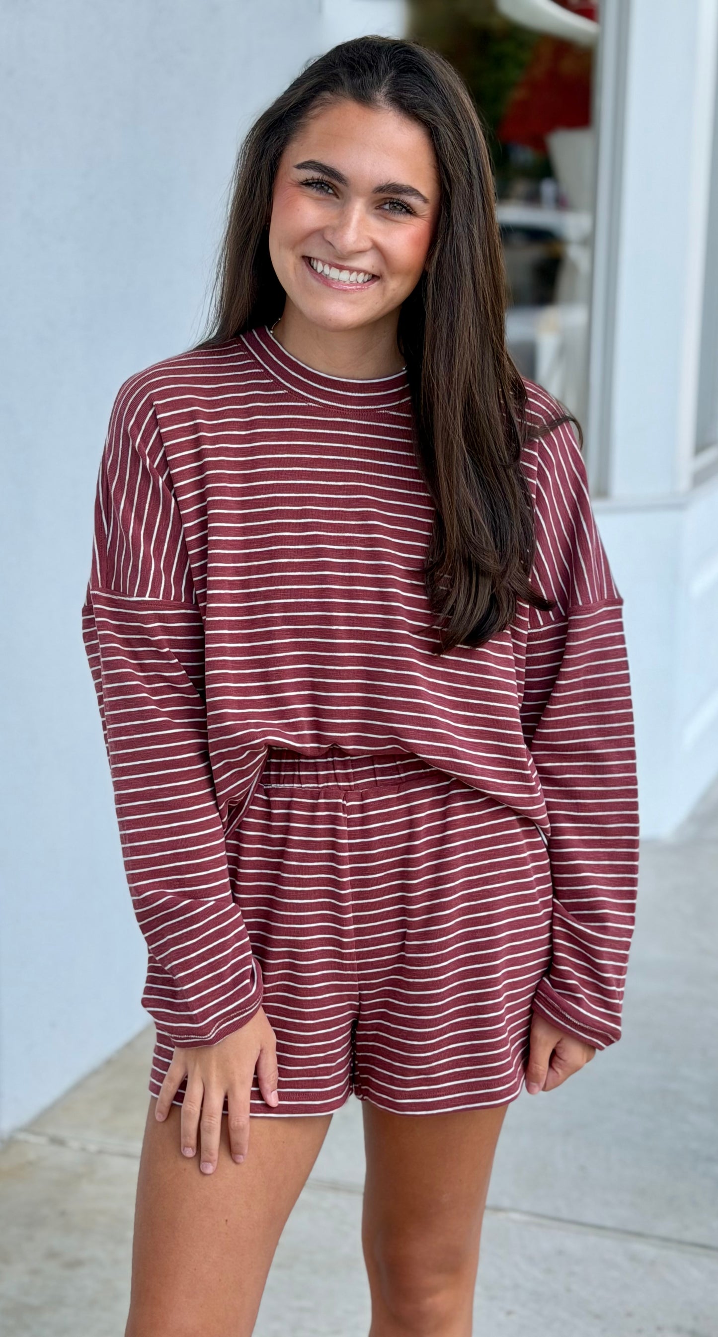 Brick Rose Striped Long Sleeve Top