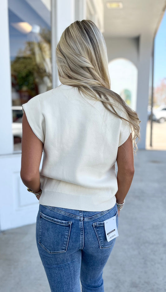 Cream Sleeveless Sweater Top