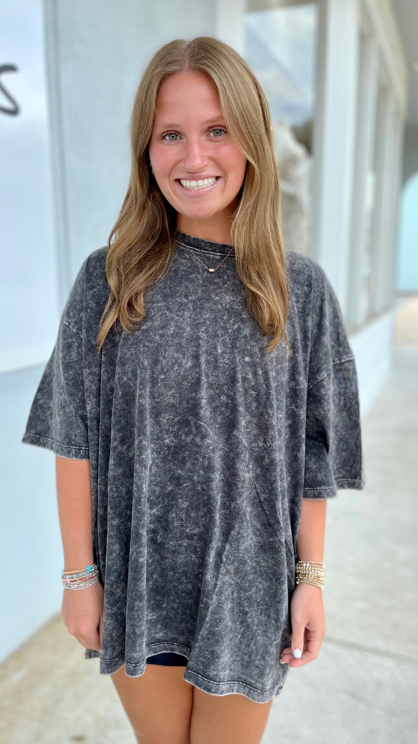 Acid Wash Oversized Boyfriend Tee, Ash Black