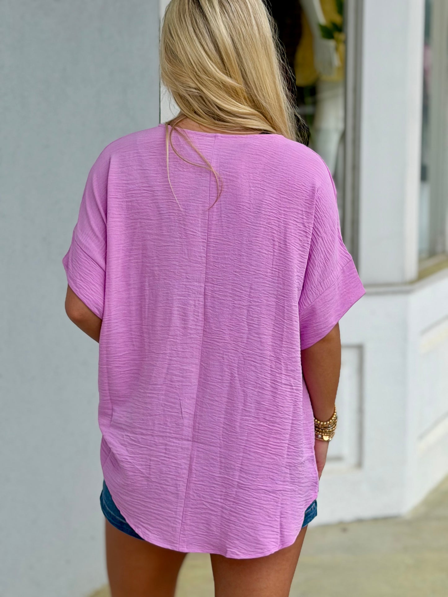 Woven Airflow Split Neck Top, Mauve