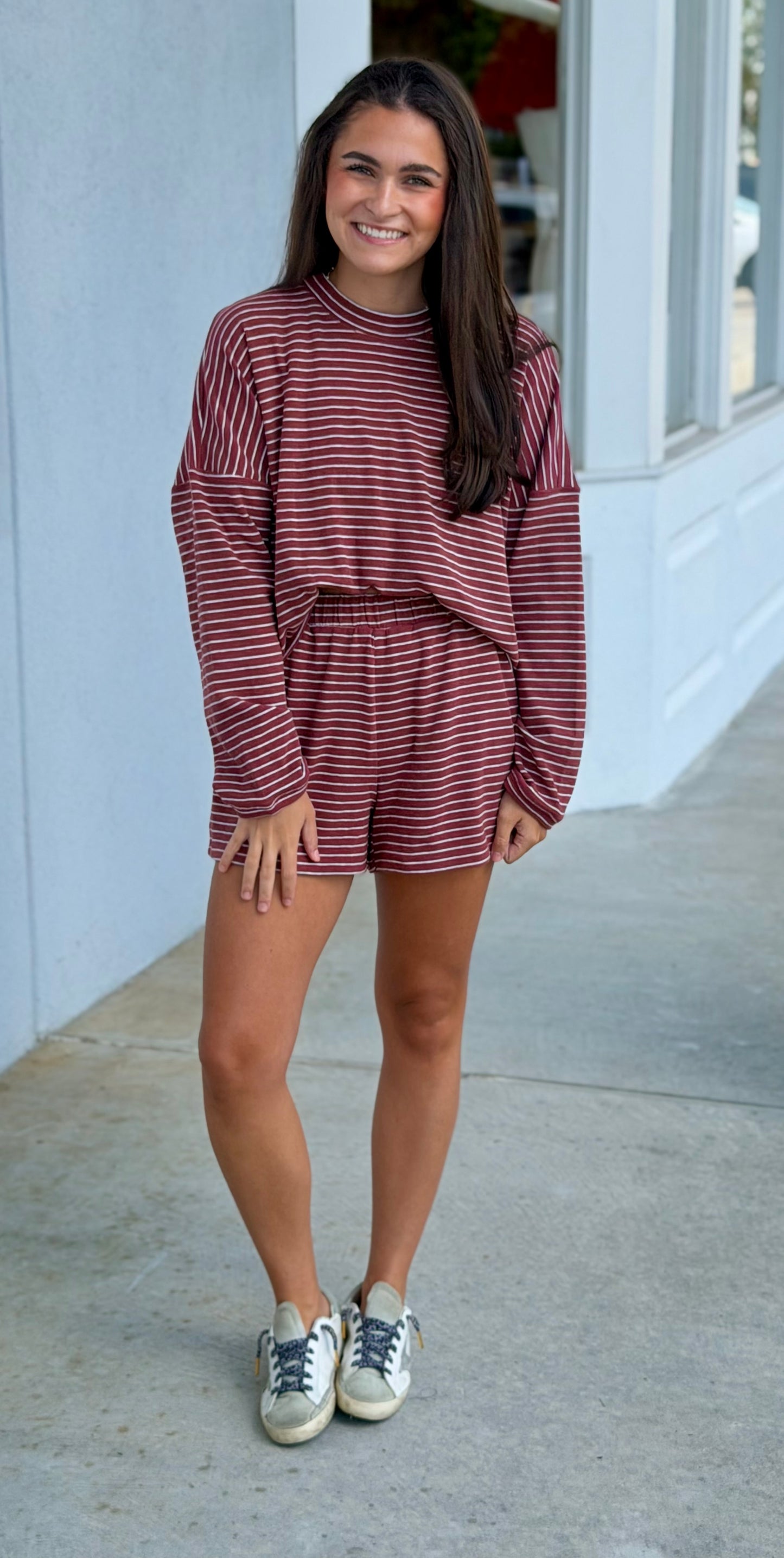 Brick Rose Striped Long Sleeve Top