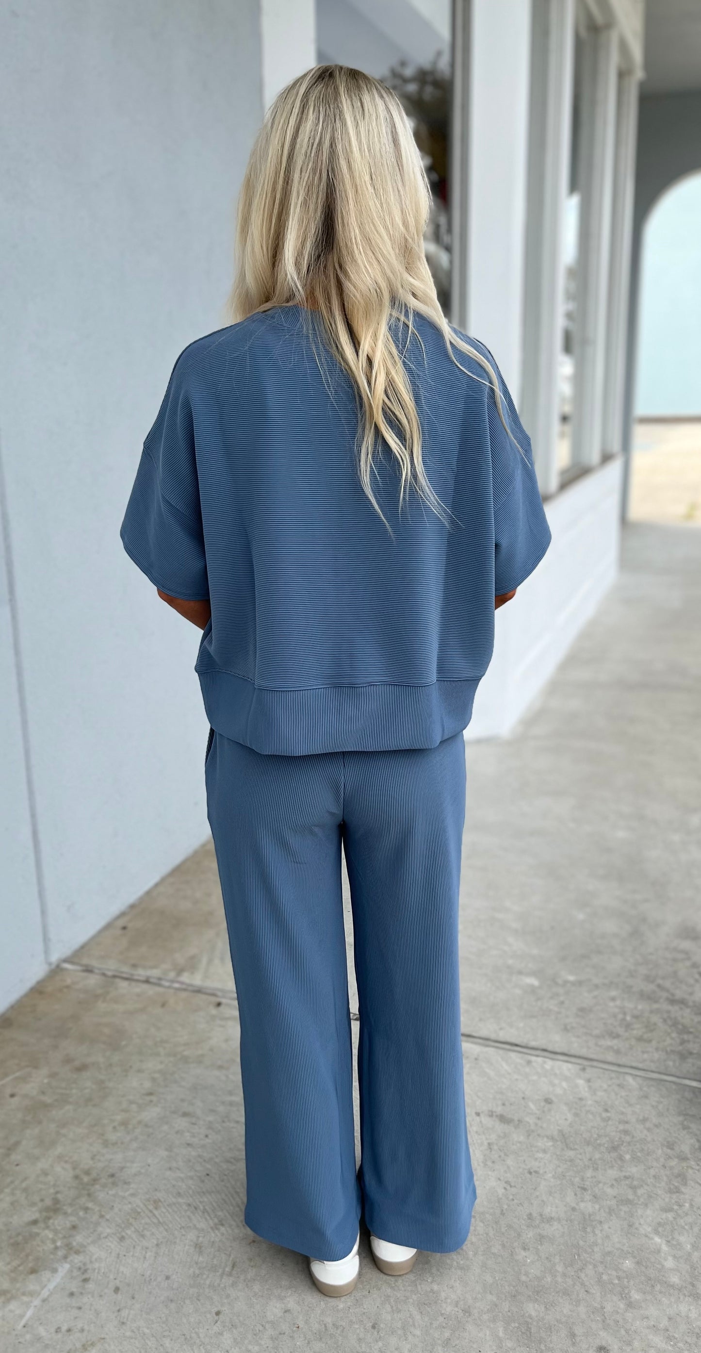Ribbed Tee & Pants SET, Dusty Blue