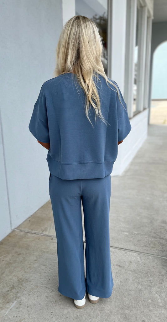 Ribbed Tee & Pants SET, Dusty Blue