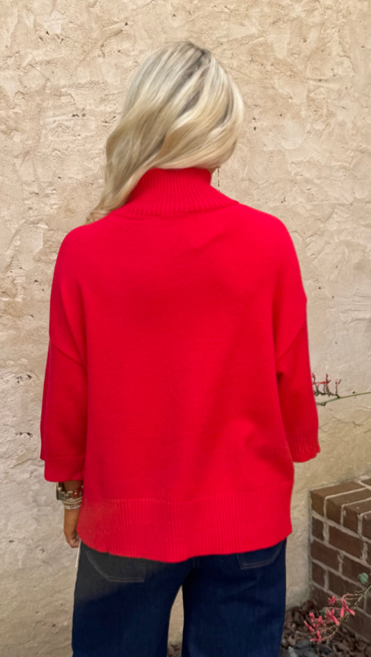 Bell sleeve 3/4 Sweater, Red