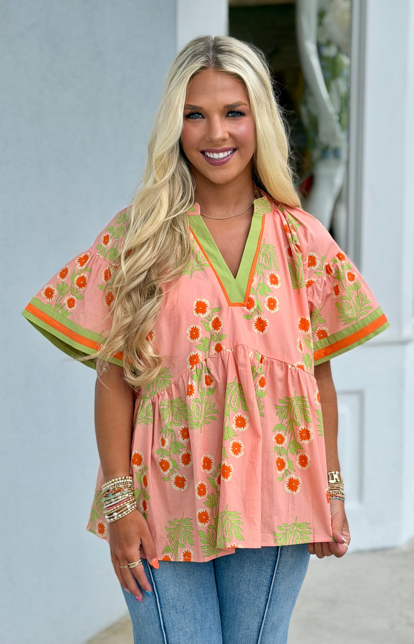 Peach Floral Babydoll Top