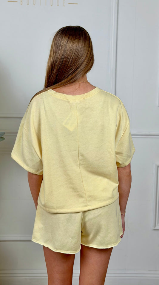 French Terry Crew Neck Boxy Top, Banana
