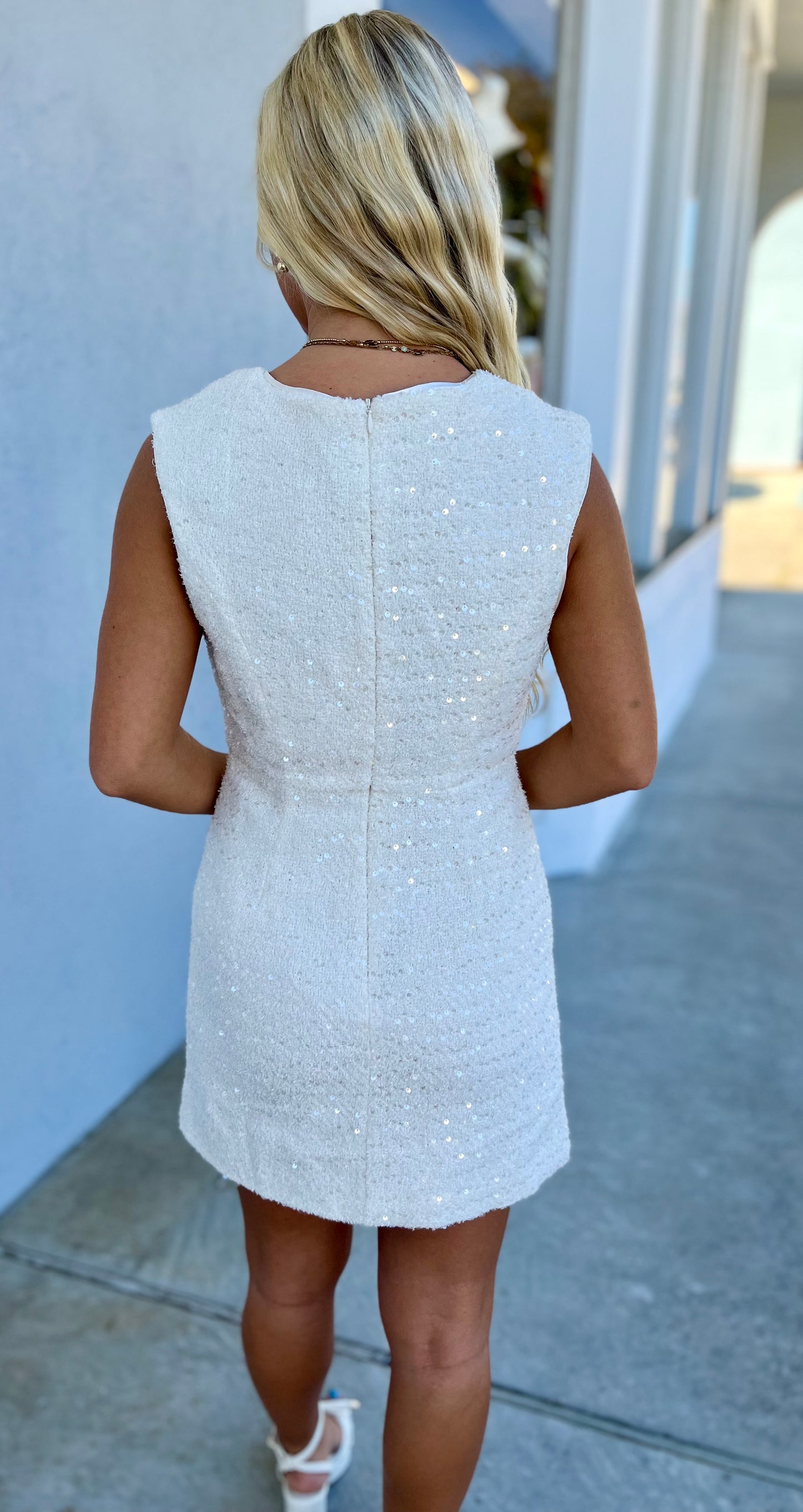 White Sequin Mini Dress