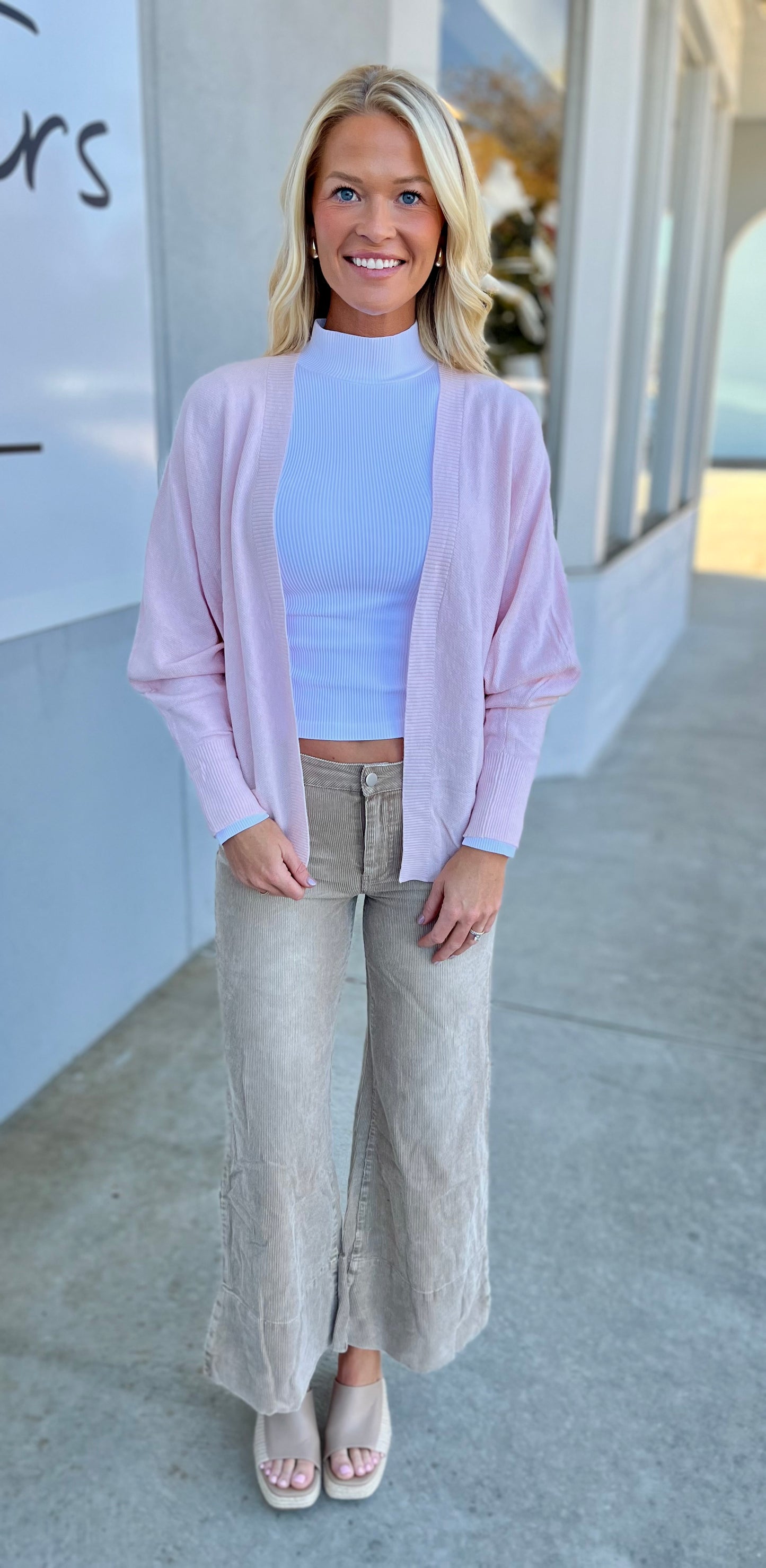 Loose Fit Soft Knit Cardigan , Pale Pink