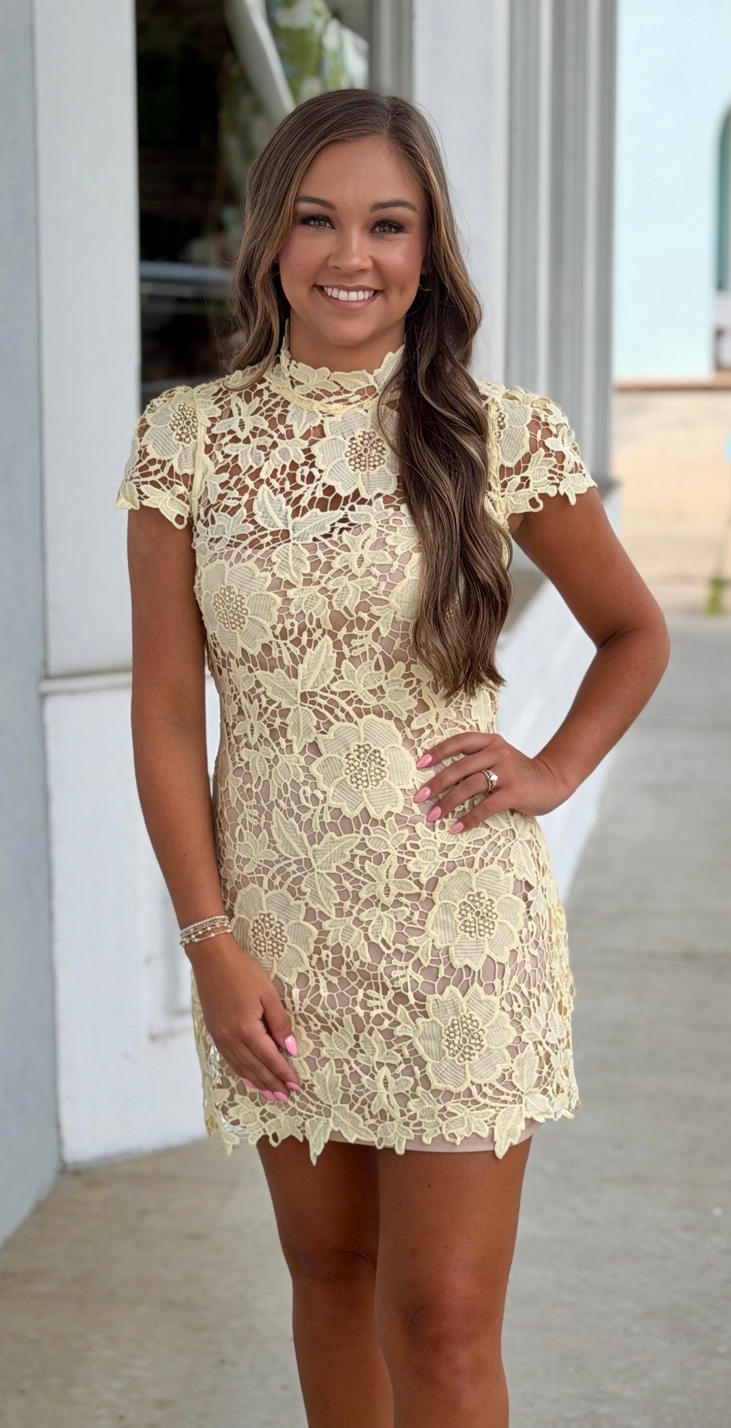 Lace Mini Dress, Butter Yellow