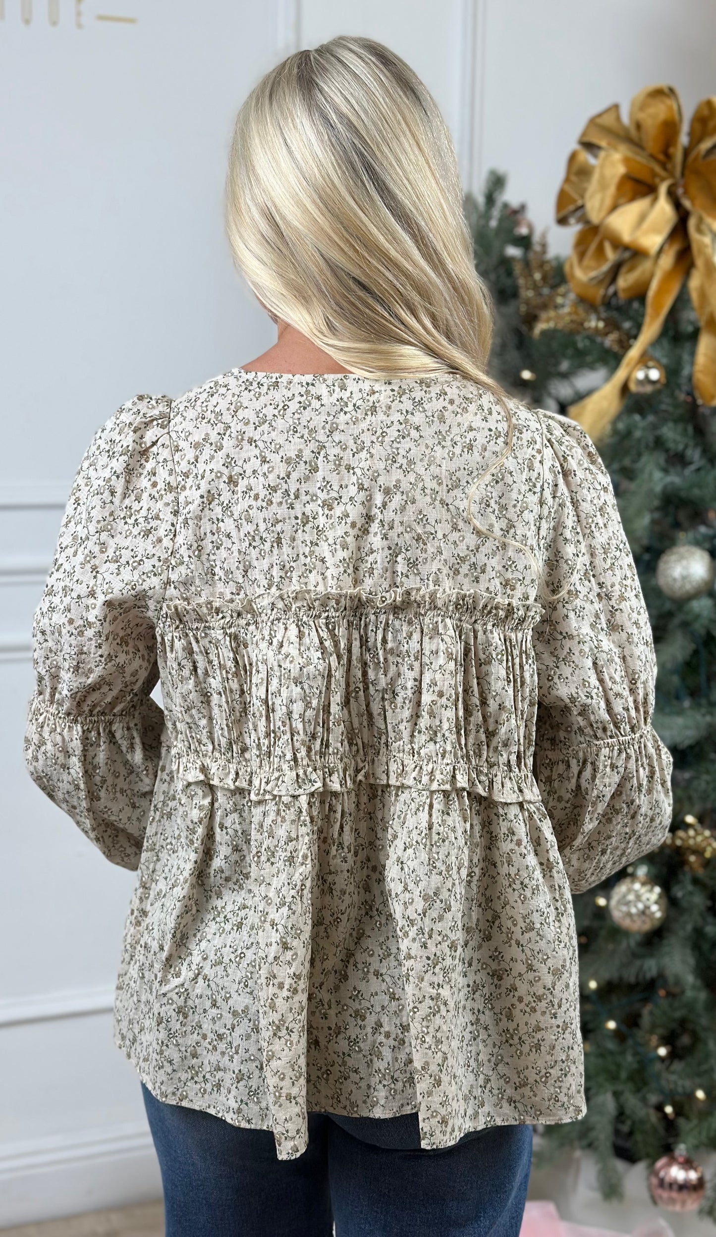 Ditsy Floral Ruching Print Detail Blouse