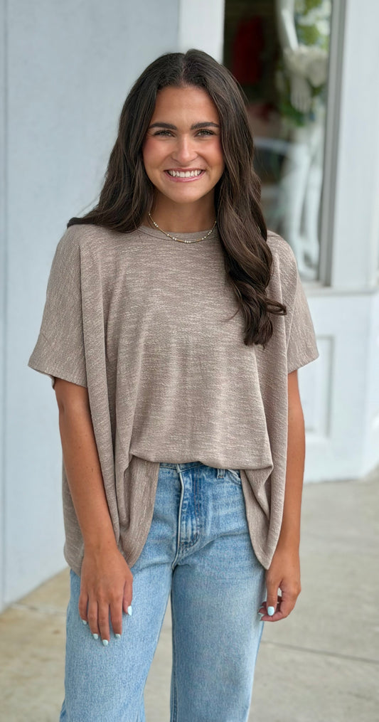 Oversized Slub Hacci Top, Ash Mocha