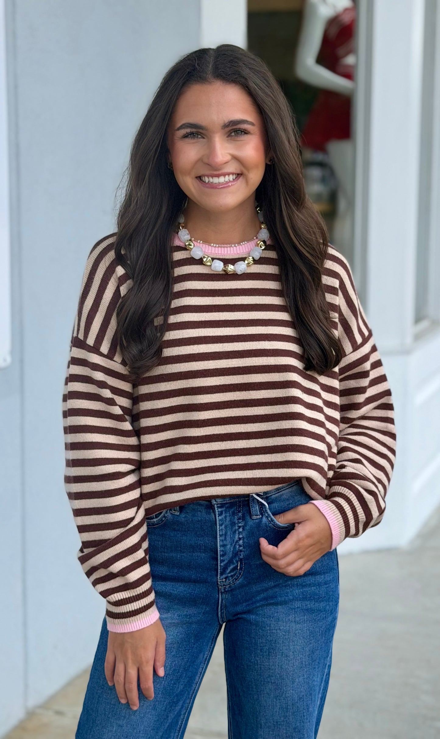 Choco/Pink Butter Striped Sweater