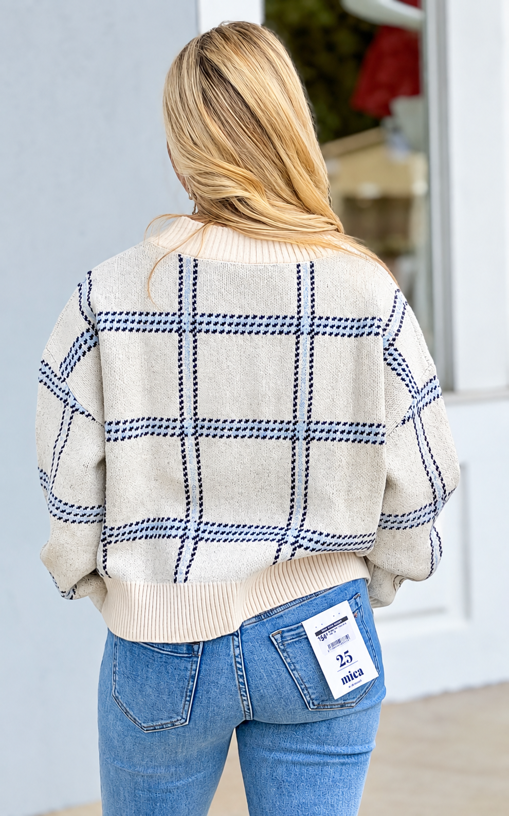 Ivory/Blue Plaid Sweater