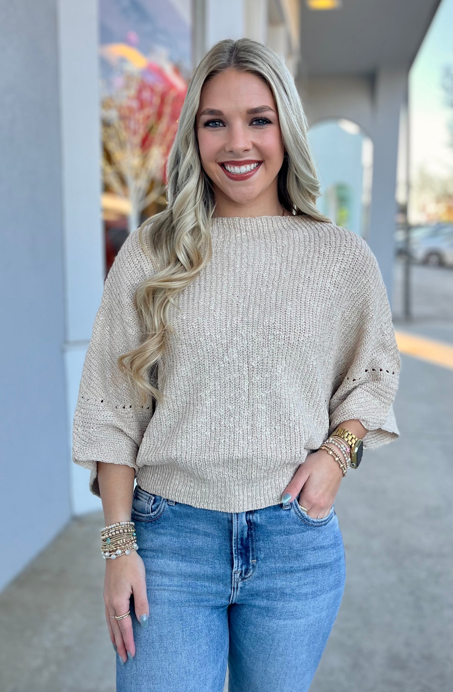 Oatmeal Dolman Boat Neck sweater