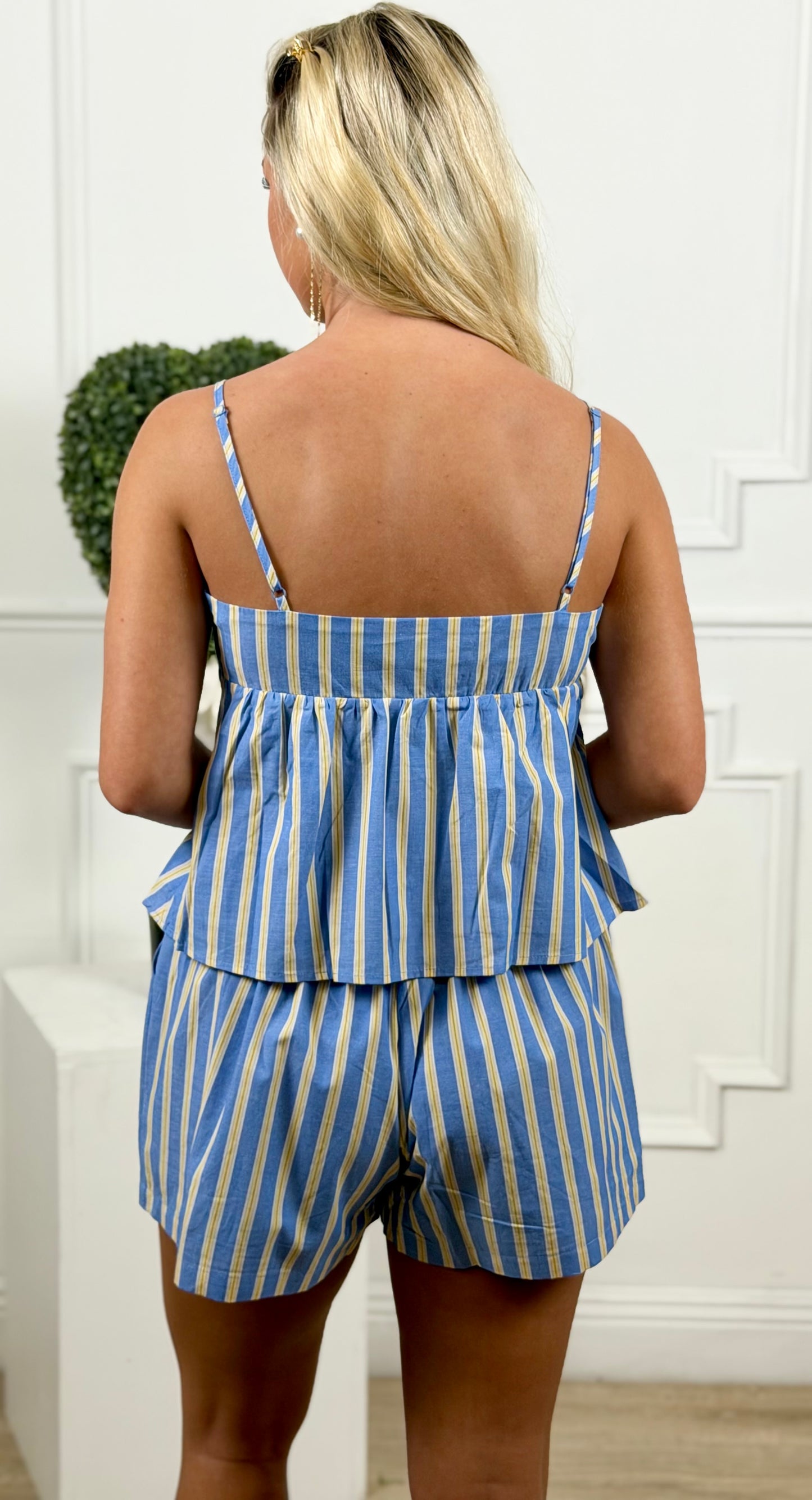 Blue Striped Tank & Shorts SET