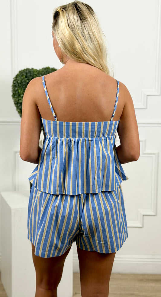 Blue Striped Tank & Shorts SET