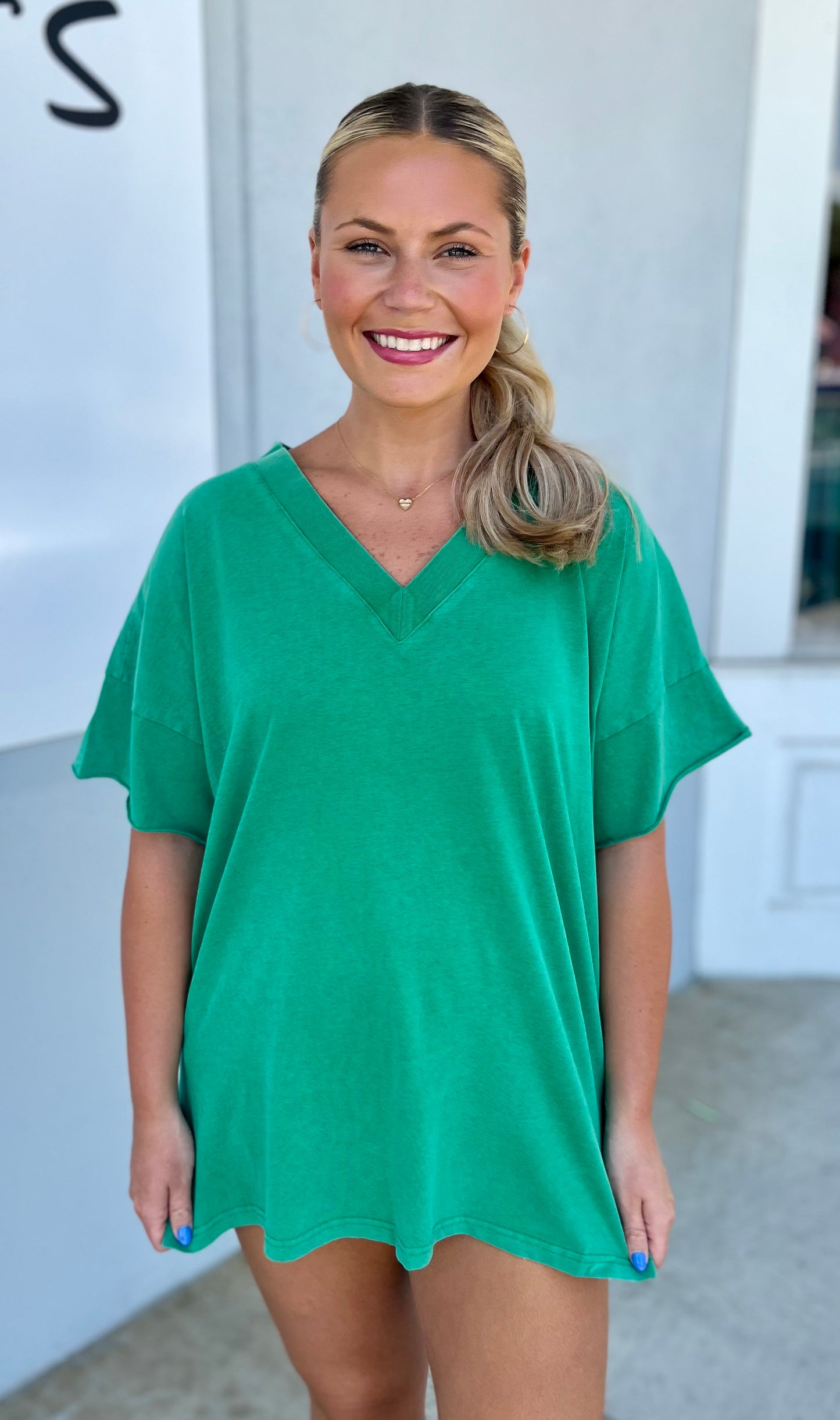 V Neck Oversized Top, Matcha