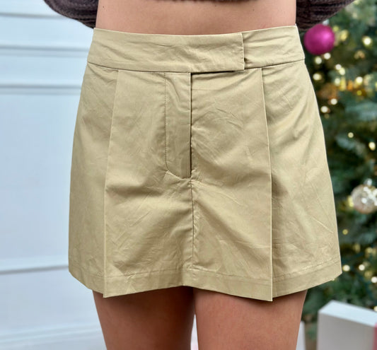 Taupe Tailored Front Pleated Skort