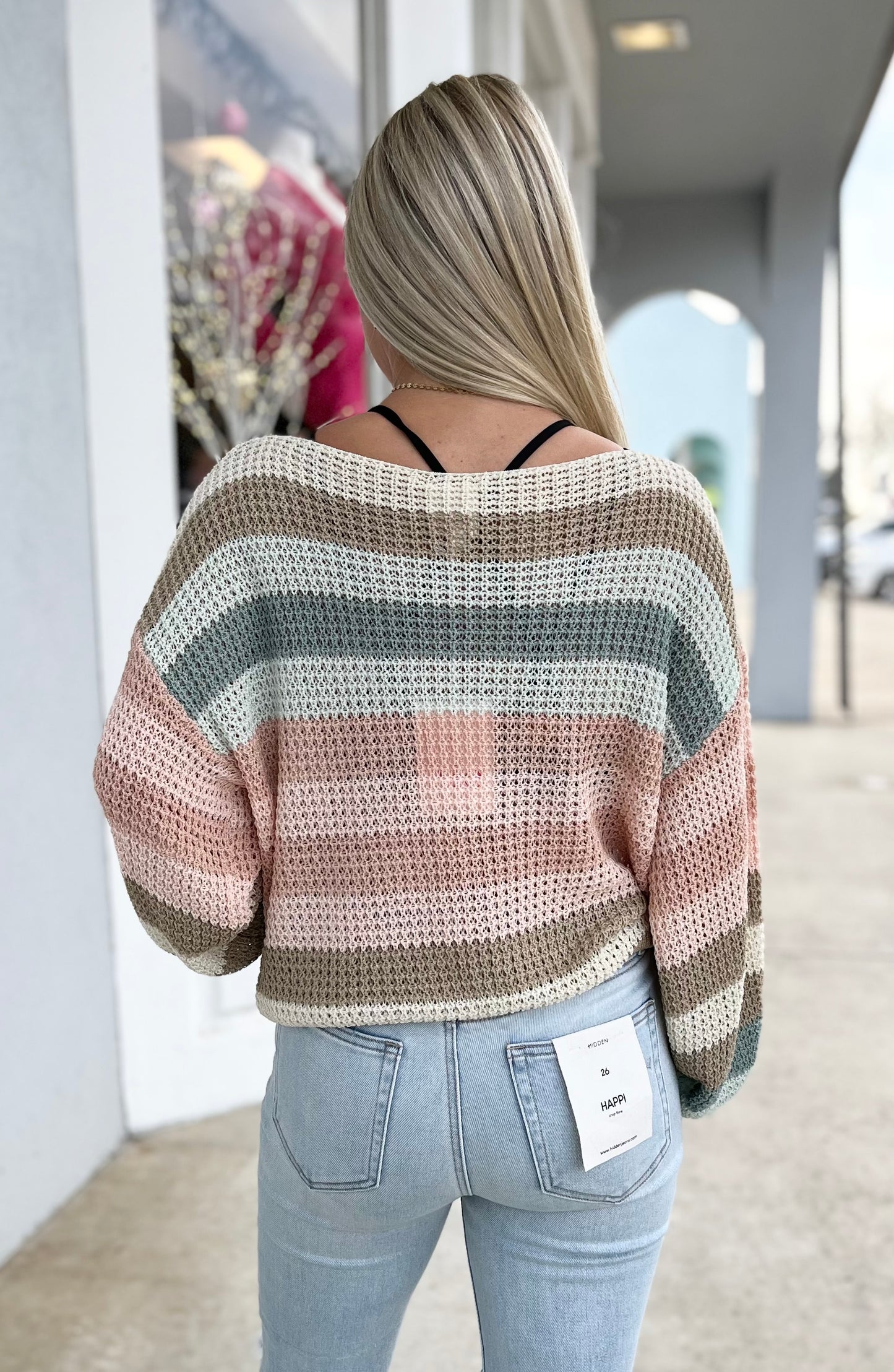 Beige Multi Color Stripe Sweater