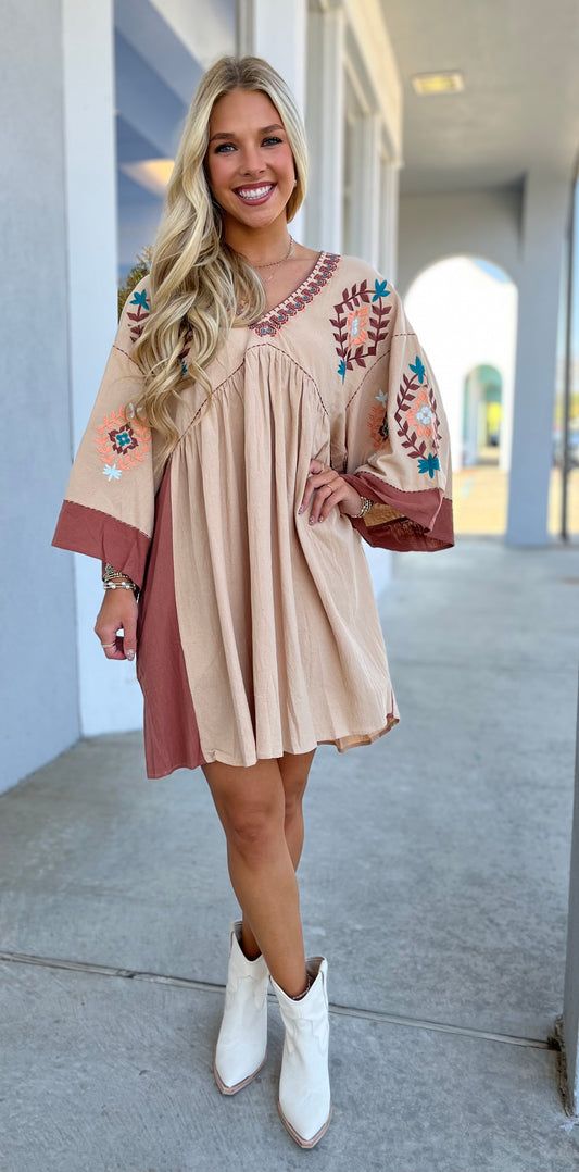 Natural Embroidery Detail Dress