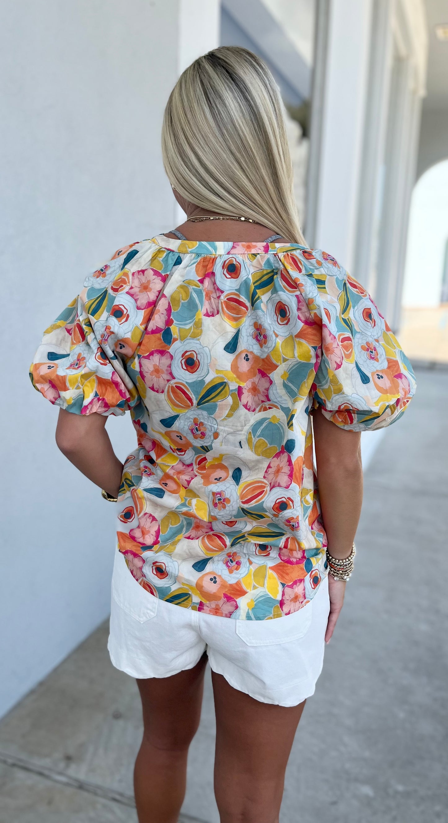 Floral Print Balloon Sleeve Top