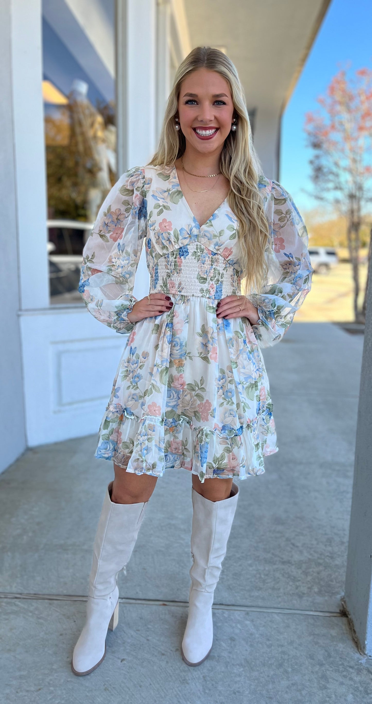 Floral Print Long Sleeve Dress