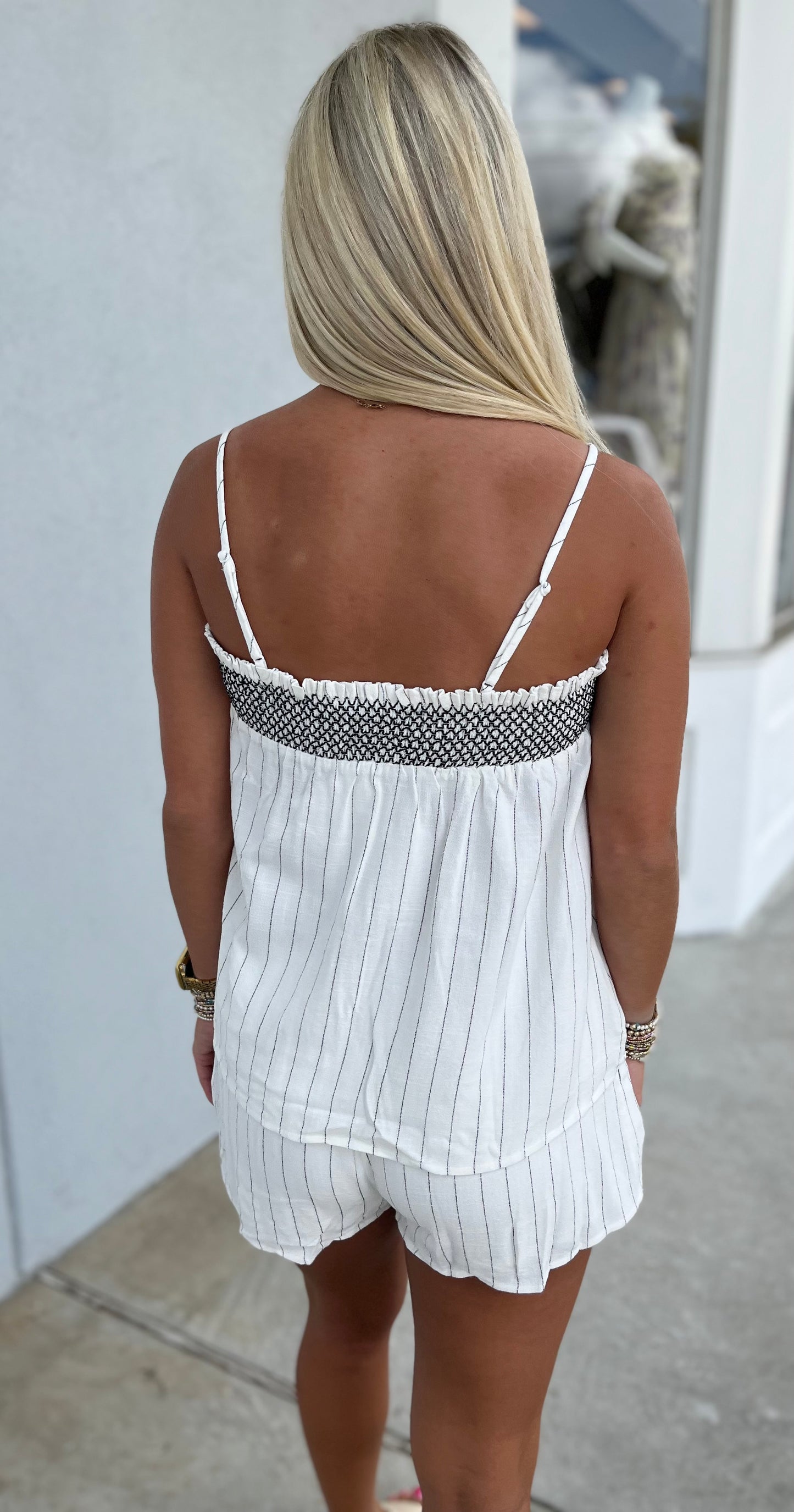 Ivory Striped Linen Embroidery Set