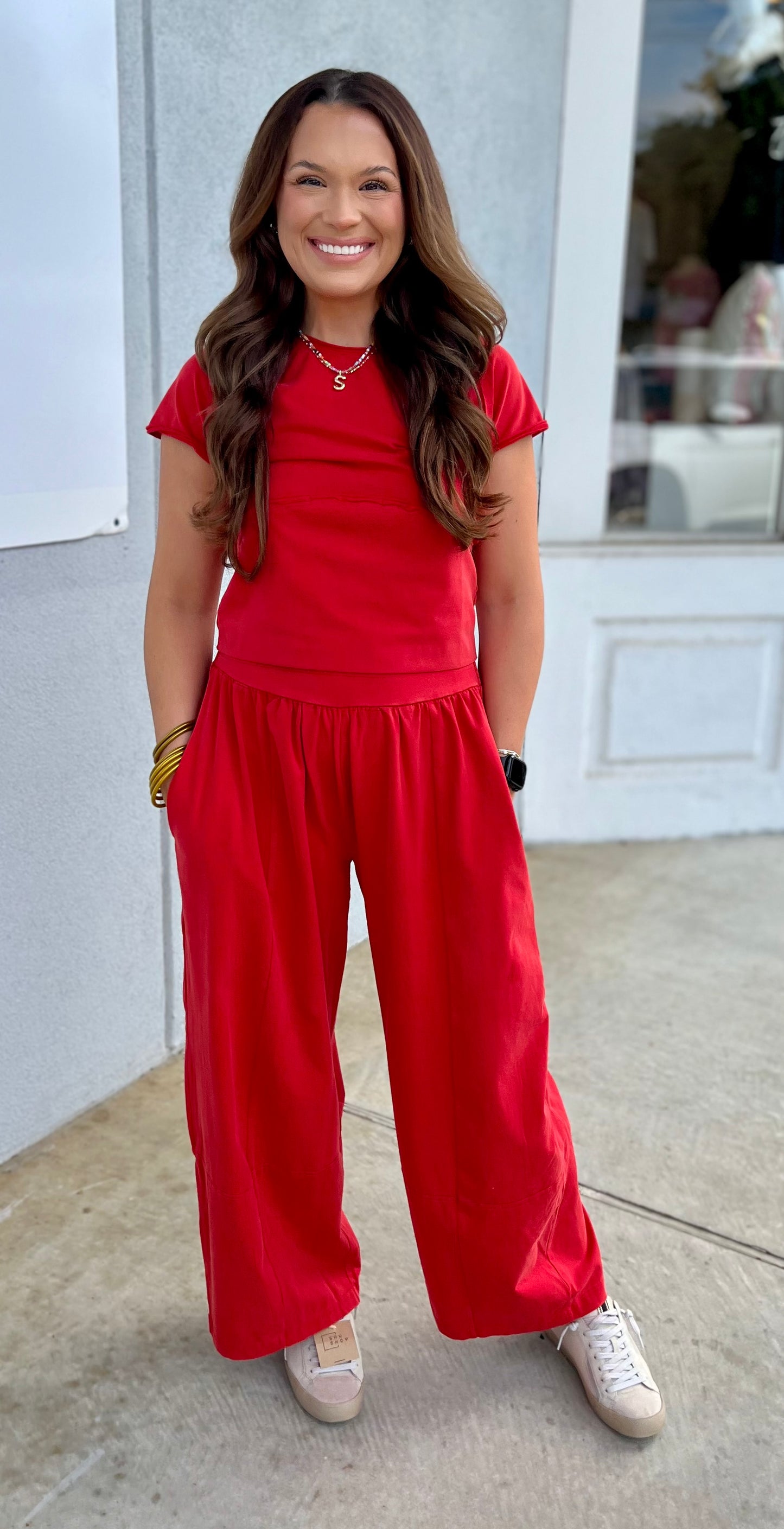 Red Mineral Washed Wide Leg Pant