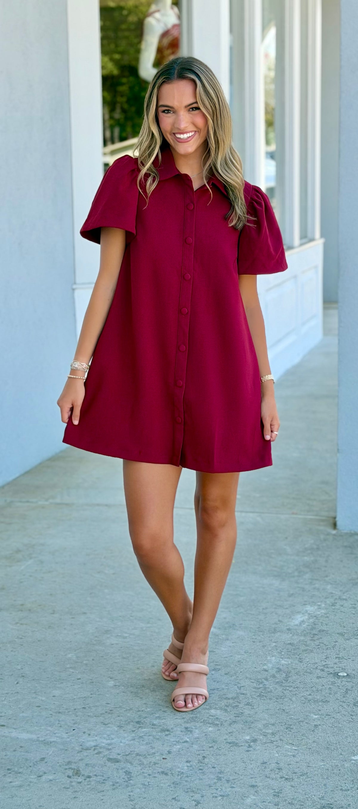 Button Down Dress, Burgundy