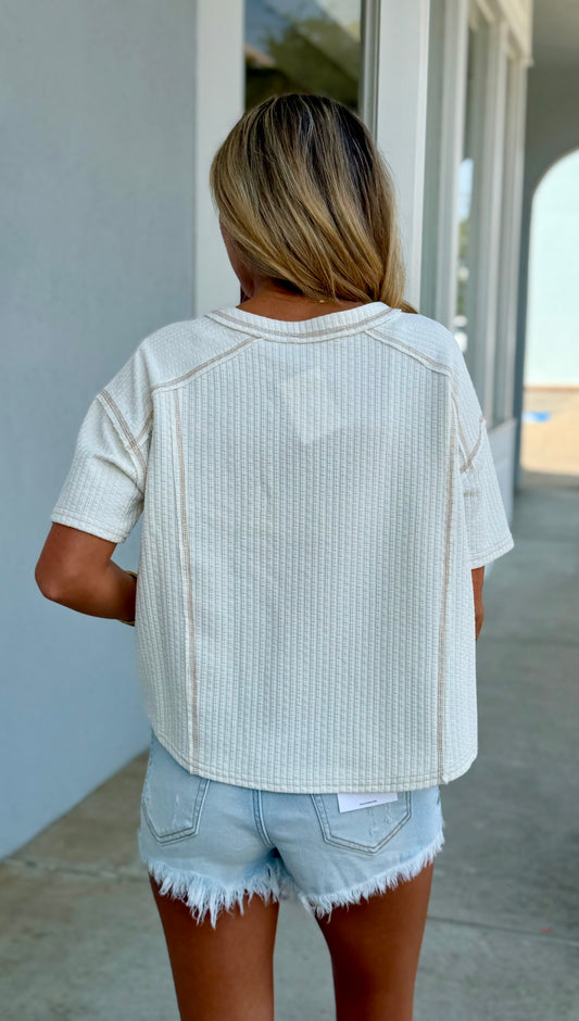 Ivory Textured Henley Knit Top